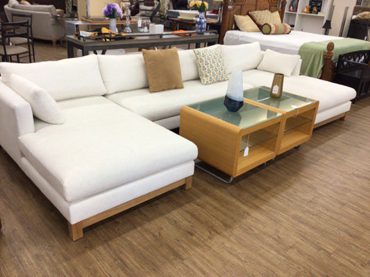 Crate & Barrel Three PC Double Chaise Fabric Sectional