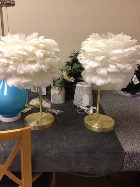 Pair Of Gold Base Feather Table Lamps