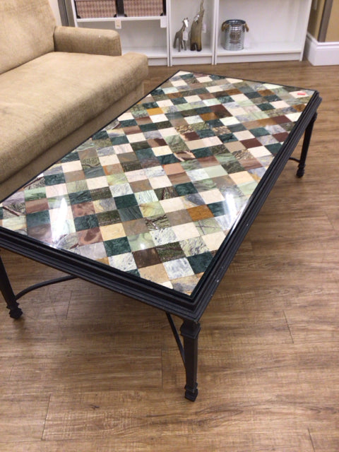 58" X 29 1/2" Multi Color Stone Top Rectangle Metal Base Coffee Table