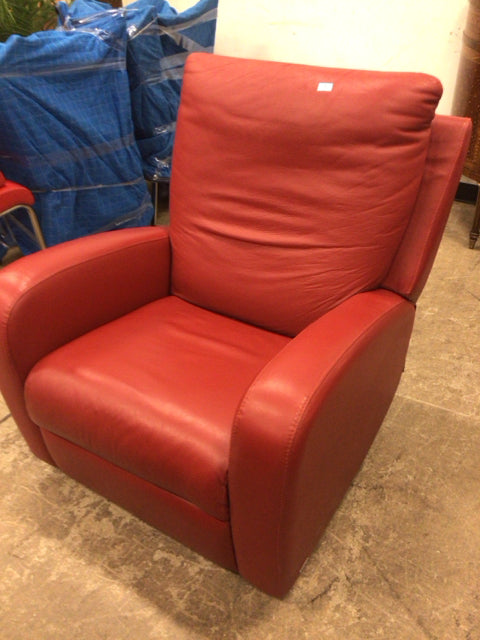 AS-IS Natuzzi Red Leather Swivel Rocker/Recliner