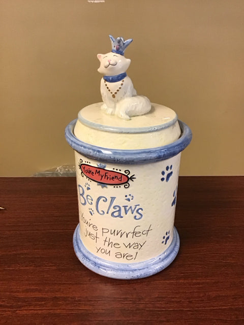 12" Ceramic Cat Jar W/Lid