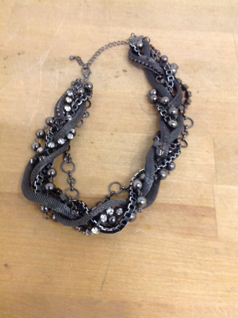 Necklace- Silver Mesh Beaded Stones