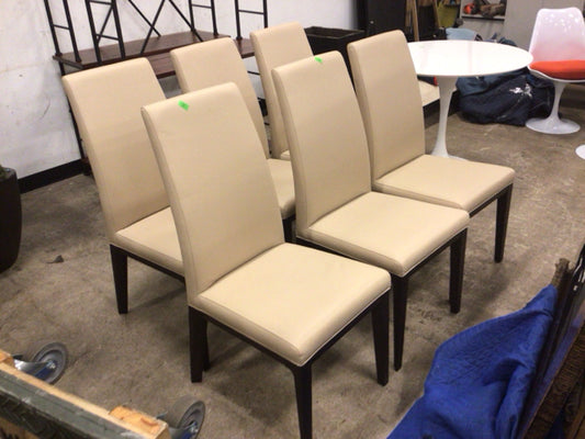 Set Of 6 Stone International Tan Leather Dining Chairs