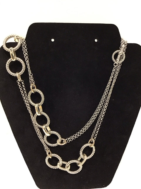 Silver Tone Necklace w/Pave & Open Circles