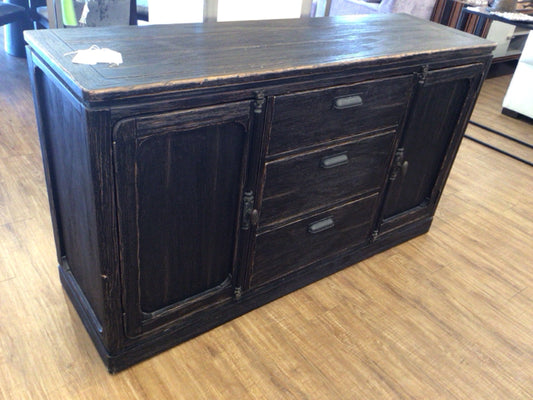 60â€ x 18â€ x 34â€ Two Door/Three Drawer Distressed Wood Console Table