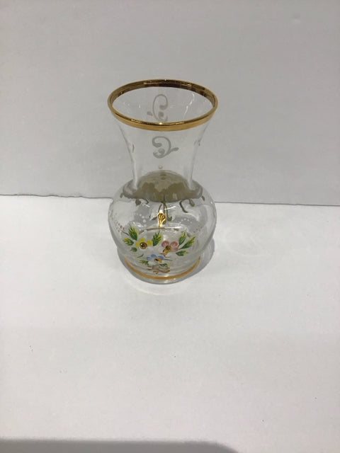 3" Crystal Vase w/Floral & Gold Accents
