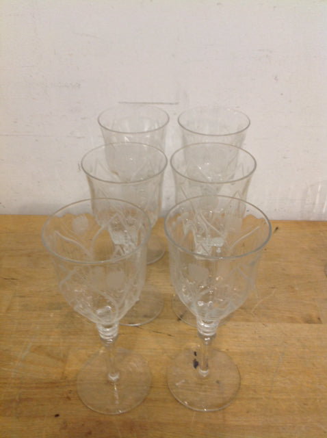 Set Of 6 Frosted Crystal Wine Glasses