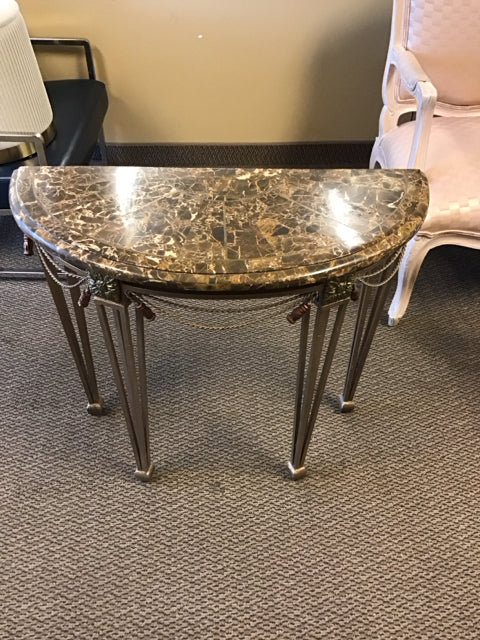 Wrought Iron/Marble Demilune Console Table
