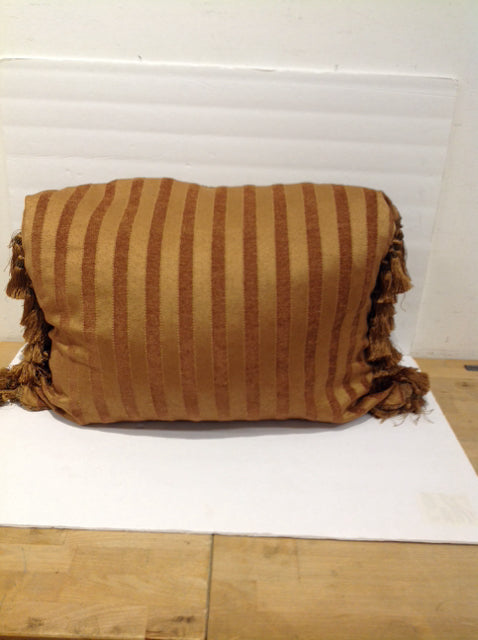 Gold on Gold Chenille Striped Pillow w/Fringes