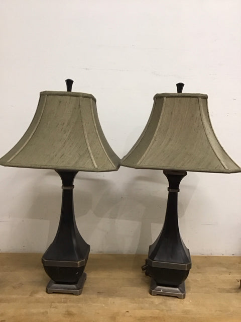 35" Pair Of Van Teal Painted Bronze Nickel Table Lamps