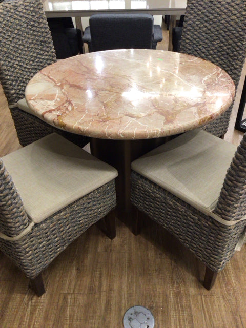 42" Round Brown Marble Top Pedestal Dining Table