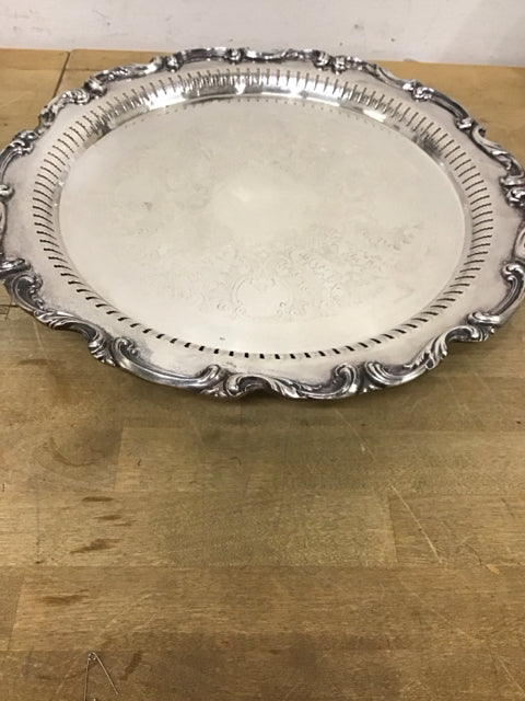 15" Amston Round Silver Plated Footed Tray