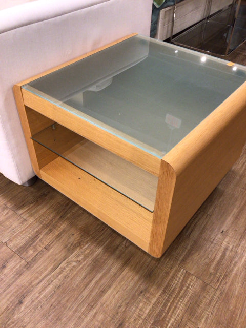 K&M Art Deco Glass Top/Glass Shelf End Table