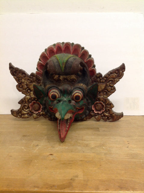 19" Painted Wood Giruda Face Wall Decor