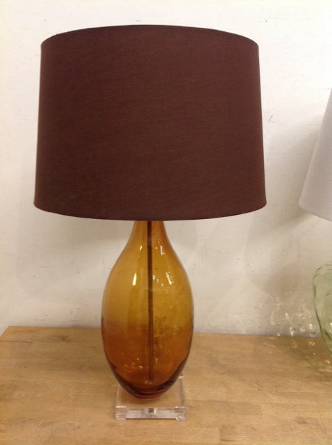 26" Amber Glass Bottle Shape Lamp w/Shade