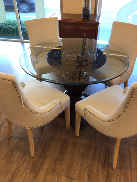 44" Round Beveled Glass Top Wood Pedestal Dining Table