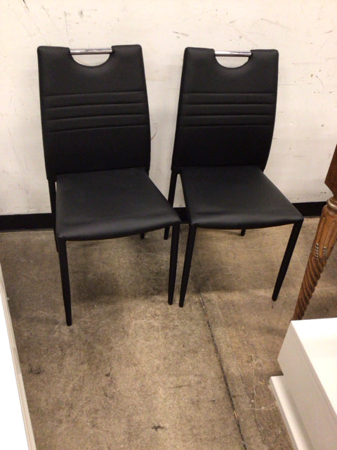 Pair Of Black Vinyl Dining Chairs