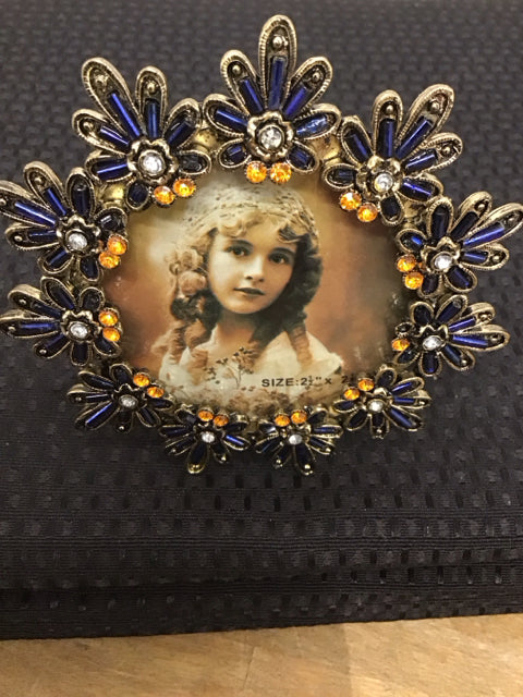 3"x3" Rhinestones Blue & Yellow Stones Photo Frame