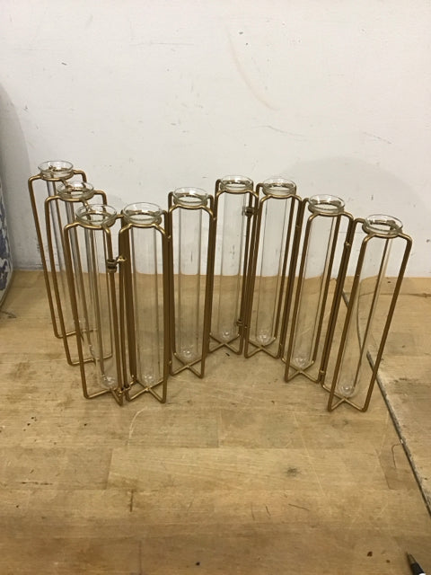 Olive & Cocoa 9 Test Tube Vase W/Gold Stand