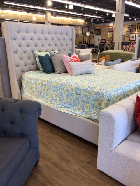 Beige Button Tufted Queen Bed