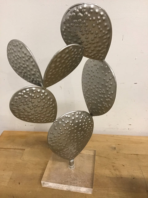 15" Silver Metallic Metal Cactus Sculpture