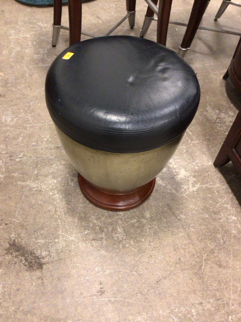 Black Leather Top Metal & Wood Stool