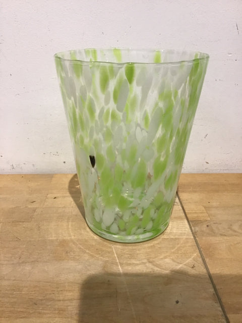9.5" Green & White Poland Glass Vase