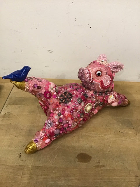 15"x8" Pig "Breast Cancer Awareness" By Susan David