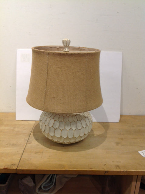 24" Ivory Dimpled Round Wood Lamp w/Shade
