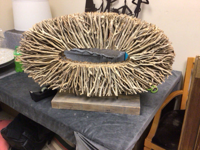 Oval Wood Sculpture On Stand