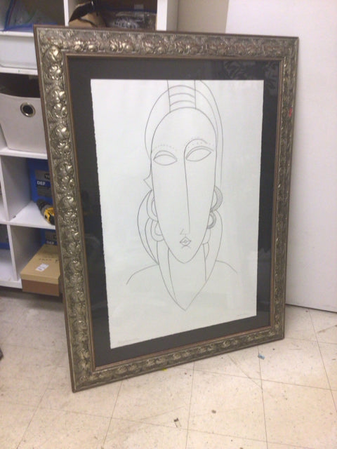 42" X 56" Signed Black & White Female Sketch