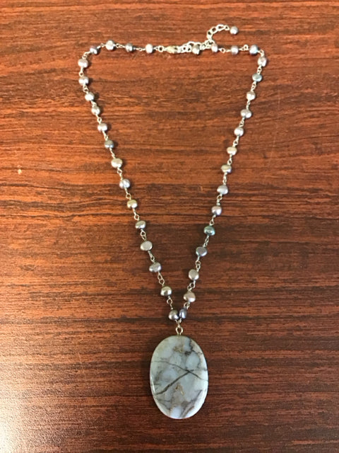 Shell Beaded & Stone Silvertone Necklace