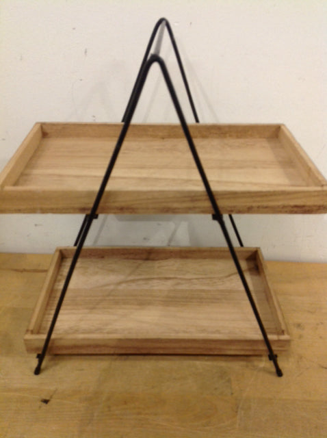 12" Wood & Metal 2 Tier Tray