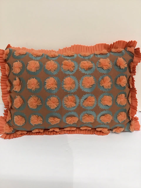 Orange Pillow w/Pom-Pom Tufts
