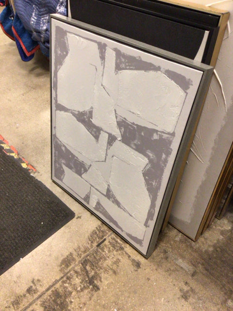 27" X 33" Grey & White Abstract Grey Framed Print On Canvas