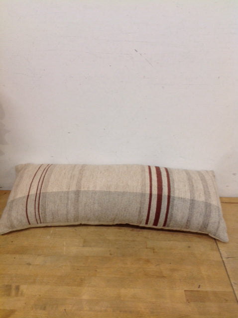 Pillow 32"x12 Lumbar Tan Gray Brown Plaid Wool