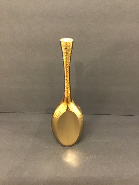 10" Dimpled Gold Metal Vase w/Narrow Top