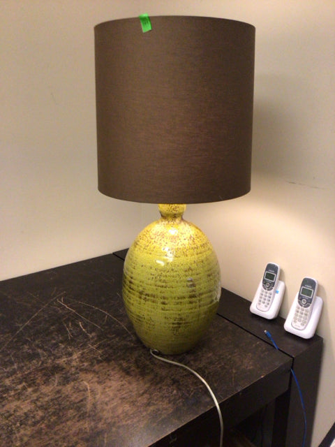 Green & Brown Ceramic Table Lamp W/Brown Shade