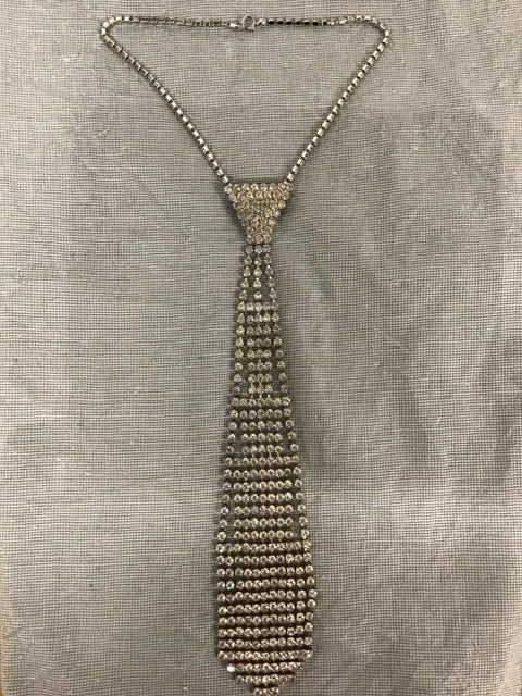 Rhinestone & Silver Tie Necklace