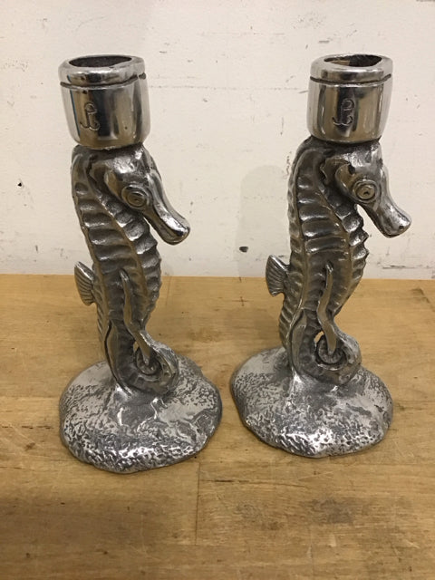 6.5" Silvertone Metal Seahorse Candle Holder