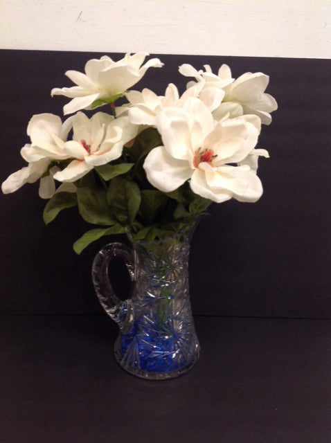 Magnolia Blossoms in Cut Crystal Pitcher