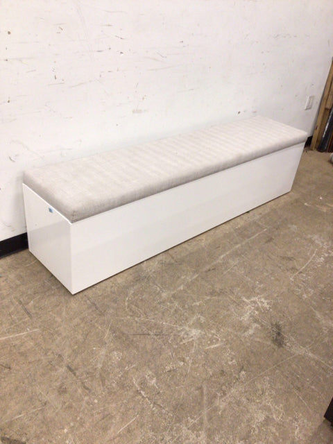 AS-IS White Lacqured Fabric Top Storage Bench(Light Stains)