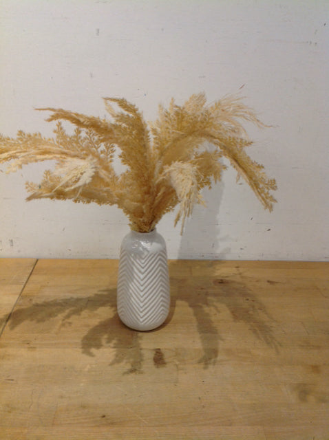 11" Faux Pampas Grass White Enamel Ceramic Vase