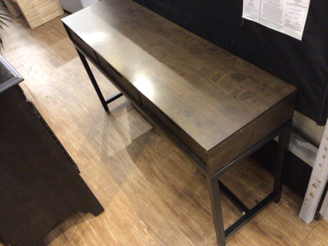16" X 54" AS-IS Moes Furniture Wood & Metal Three Drawer Desk(Chips/Knicks)
