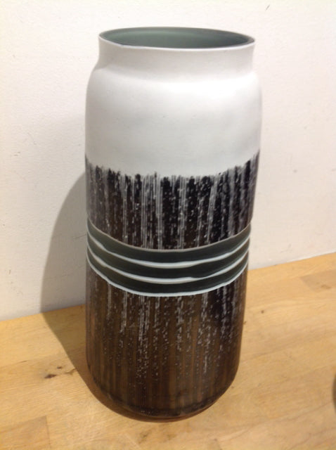 Vase- 14" White & Black Glass