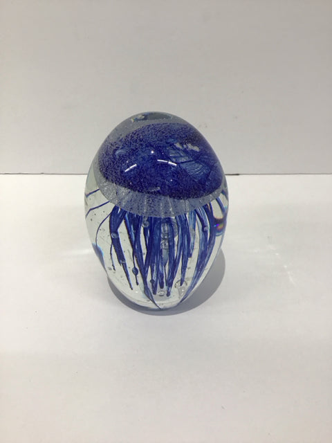 4" Glass Blue Jellyfish Paperweight