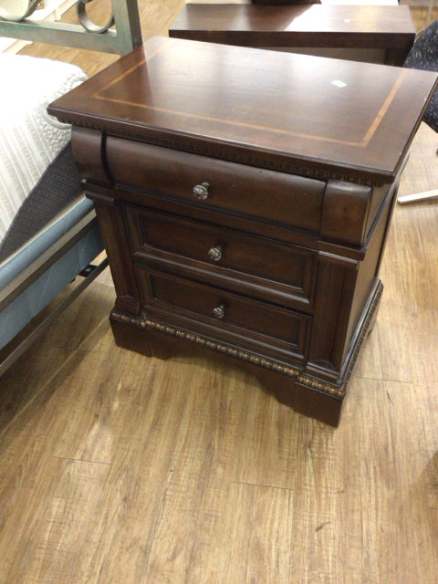 Dark Wood Three Drawer Nightstand