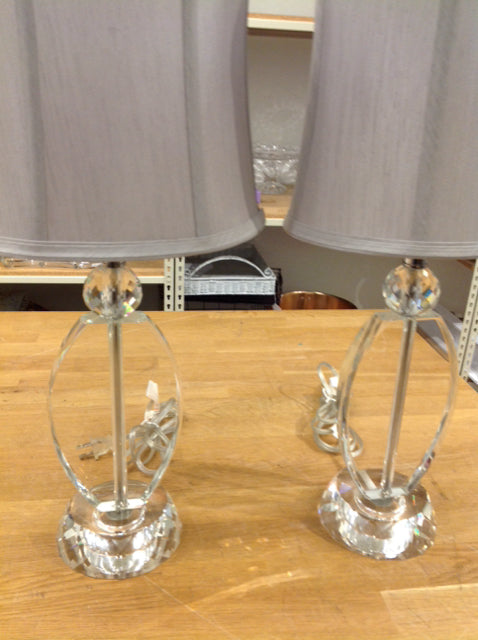 21" Pair Of Crystal Glass Lamps