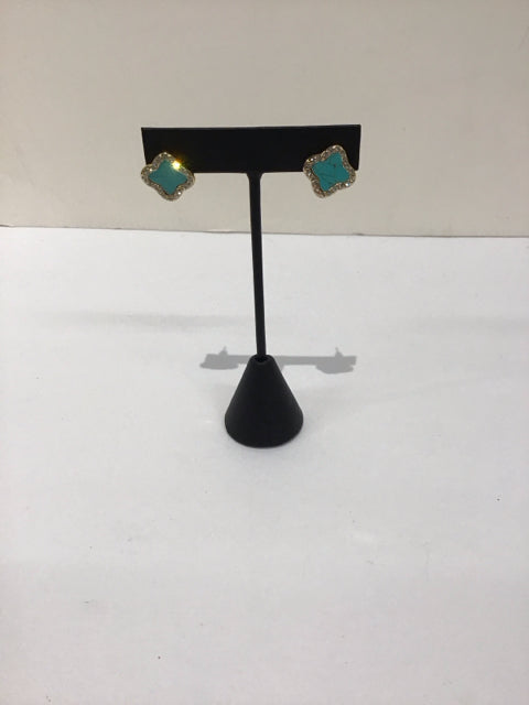 Van Cleef Style Turquoise/Pave Stud Earrings