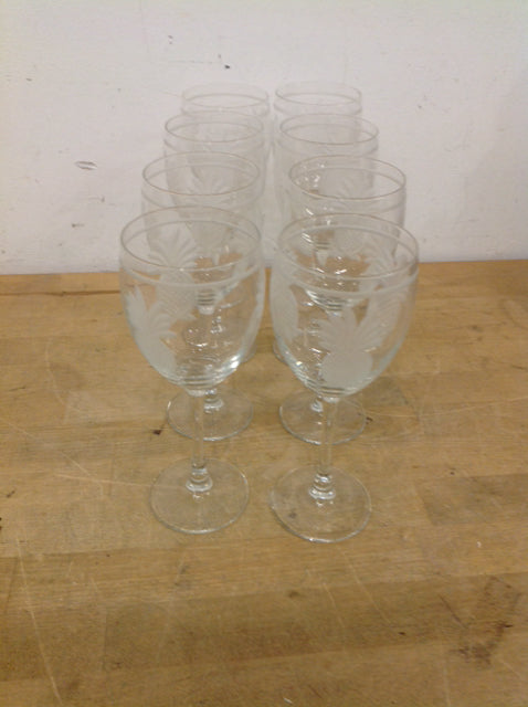 Set Of 8 Etched Pineapple Wine Glasses